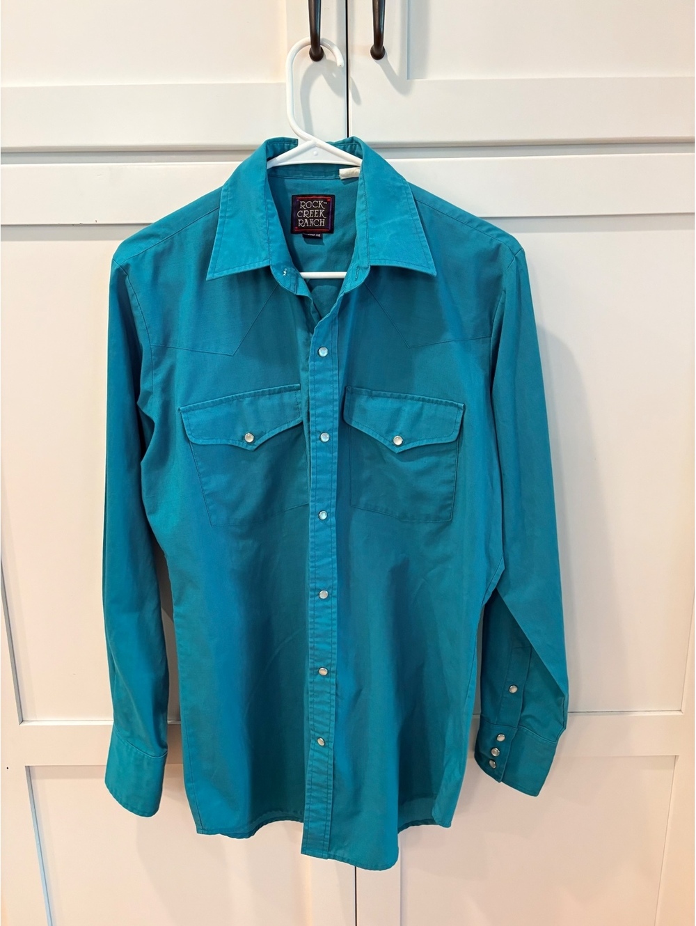 Vintage Rock Creek Ranch Western Turquoise Pearl Snap Western Shirt 15 1/2x34